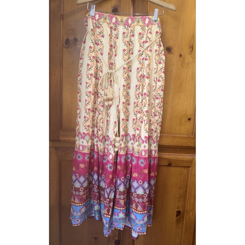 Aratta Silent Journey Pants Women's L Floral Wide Leg Boho Crop India Beach